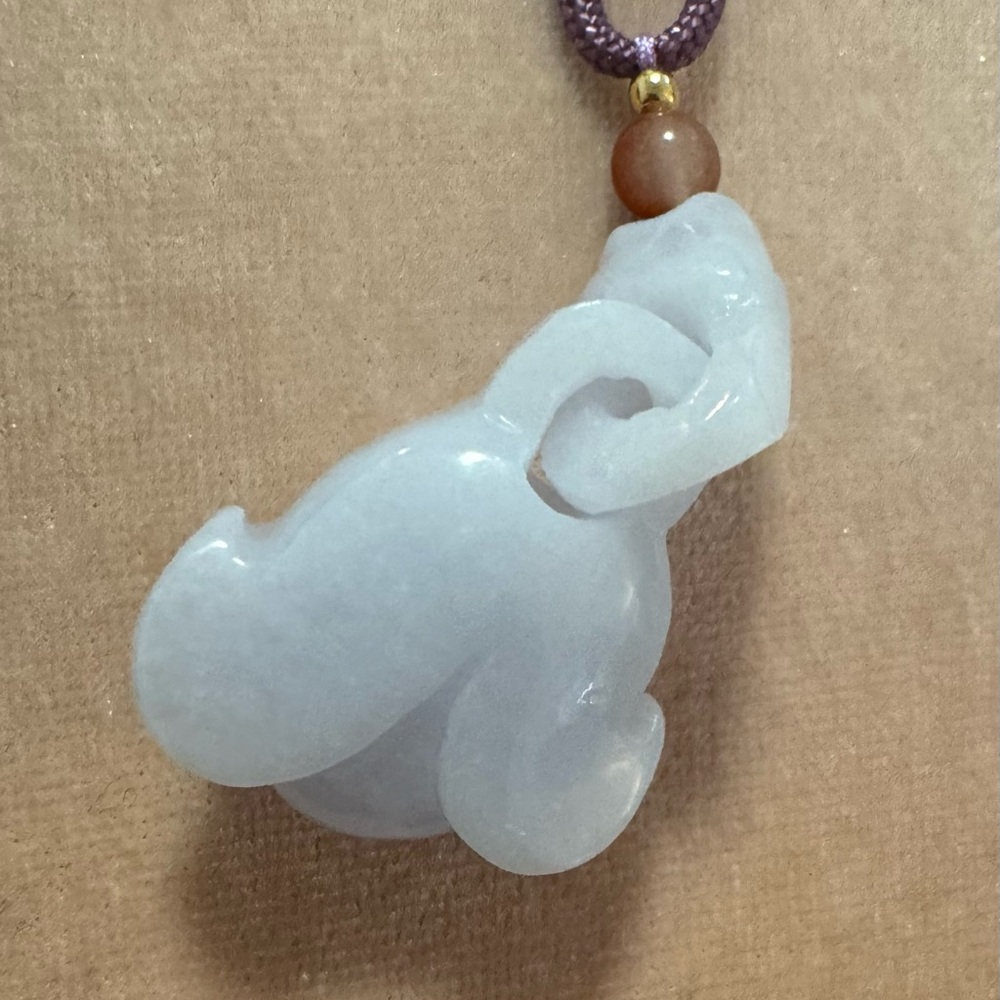 White Lavender Jade Pendant Necklace interlock carving magnolia flower purple - Picture 2 of 3